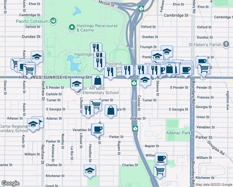 map of restaurants, bars, coffee shops, grocery stores, and more near 531 Rupert Street in Vancouver