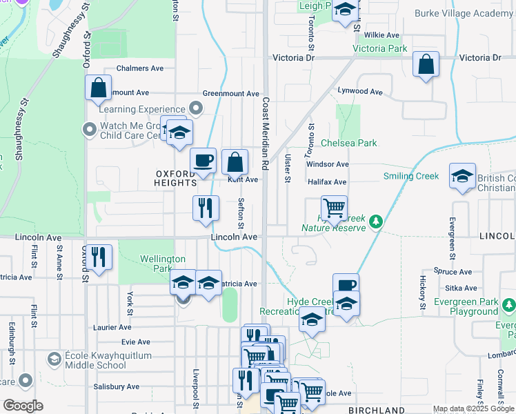 map of restaurants, bars, coffee shops, grocery stores, and more near 3759 Coast Meridian Road in Port Coquitlam