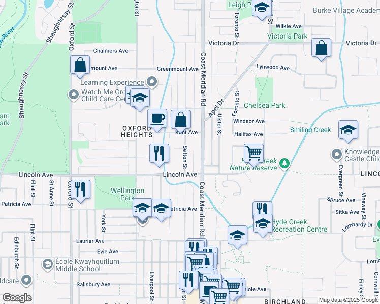 map of restaurants, bars, coffee shops, grocery stores, and more near 3758 Sefton Street in Port Coquitlam
