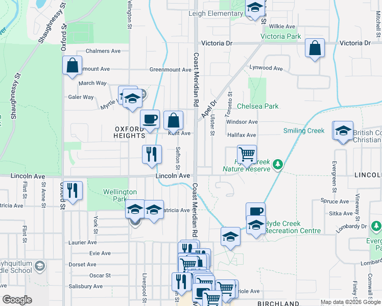 map of restaurants, bars, coffee shops, grocery stores, and more near 3759 Coast Meridian Road in Port Coquitlam
