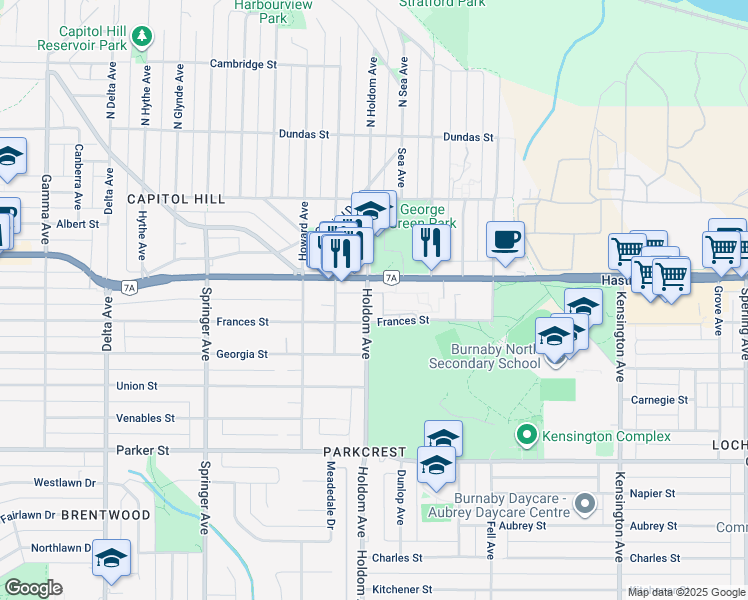 map of restaurants, bars, coffee shops, grocery stores, and more near 502 Holdom Avenue in Burnaby