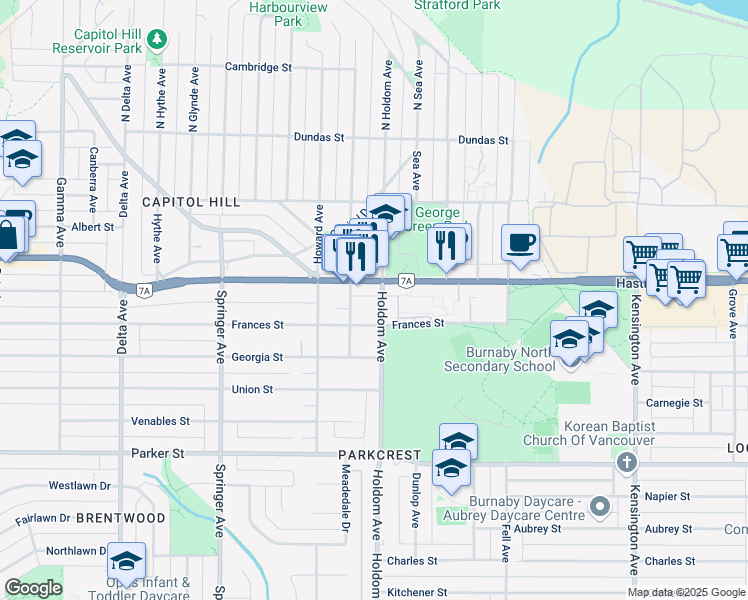 map of restaurants, bars, coffee shops, grocery stores, and more near 481 Holdom Avenue in Burnaby