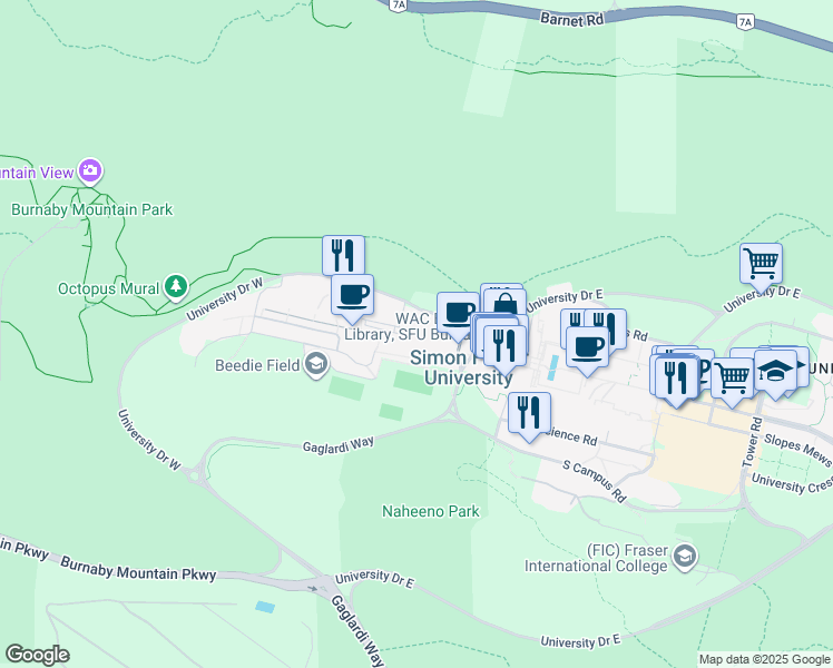 map of restaurants, bars, coffee shops, grocery stores, and more near in Burnaby