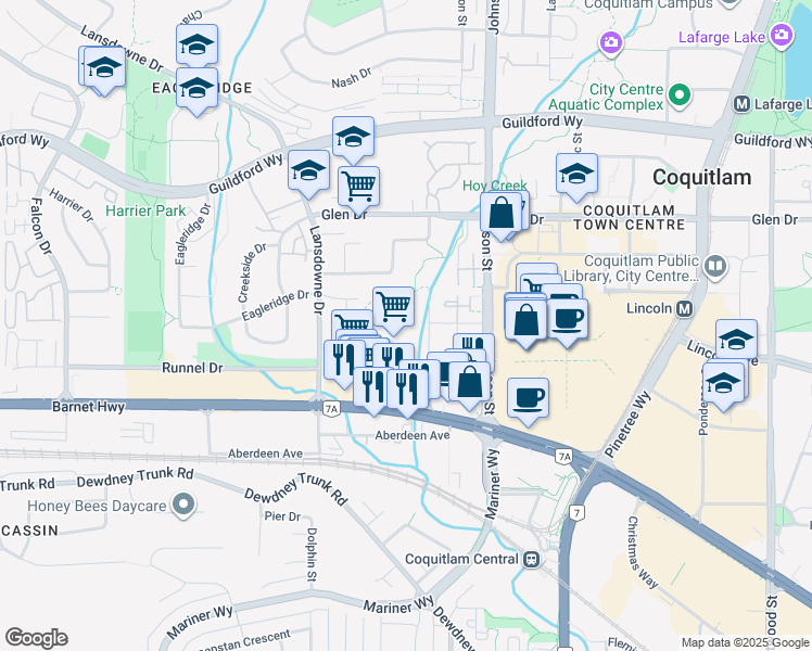 map of restaurants, bars, coffee shops, grocery stores, and more near 1142 Dufferin Street in Coquitlam