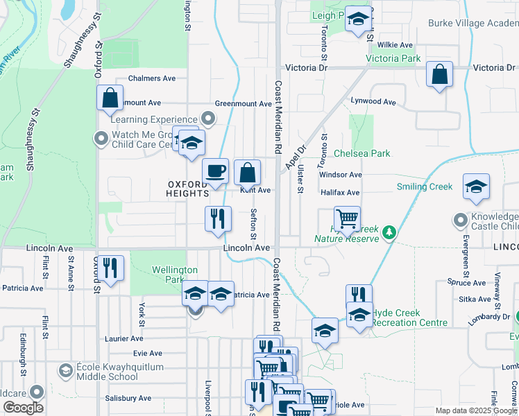map of restaurants, bars, coffee shops, grocery stores, and more near 3770 Sefton Street in Port Coquitlam