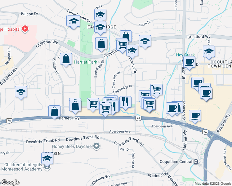map of restaurants, bars, coffee shops, grocery stores, and more near 2666 Burnside Place in Coquitlam
