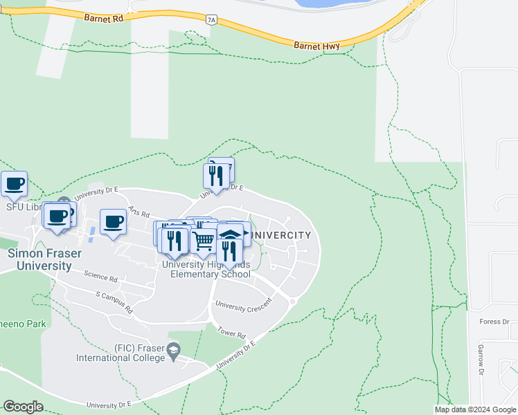 map of restaurants, bars, coffee shops, grocery stores, and more near in Burnaby
