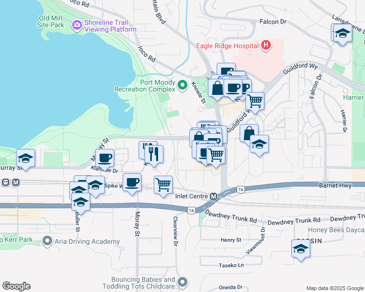 map of restaurants, bars, coffee shops, grocery stores, and more near in Port Moody