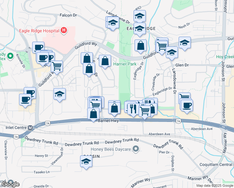 map of restaurants, bars, coffee shops, grocery stores, and more near 2571 Raven Court in Coquitlam
