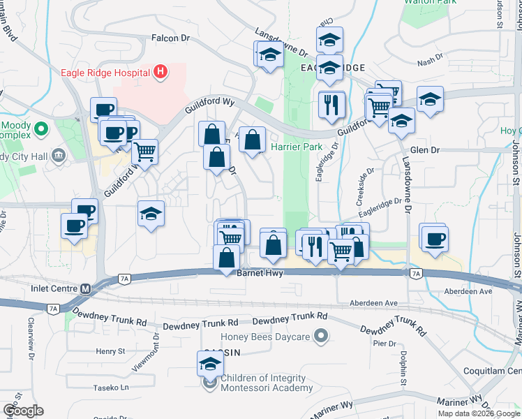 map of restaurants, bars, coffee shops, grocery stores, and more near 2559 Raven Court in Coquitlam