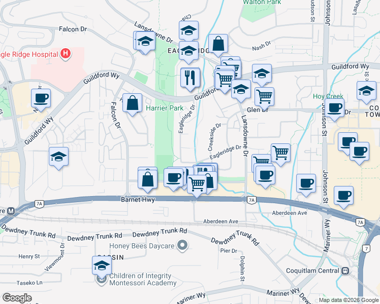 map of restaurants, bars, coffee shops, grocery stores, and more near 2668 Stellar Court in Coquitlam