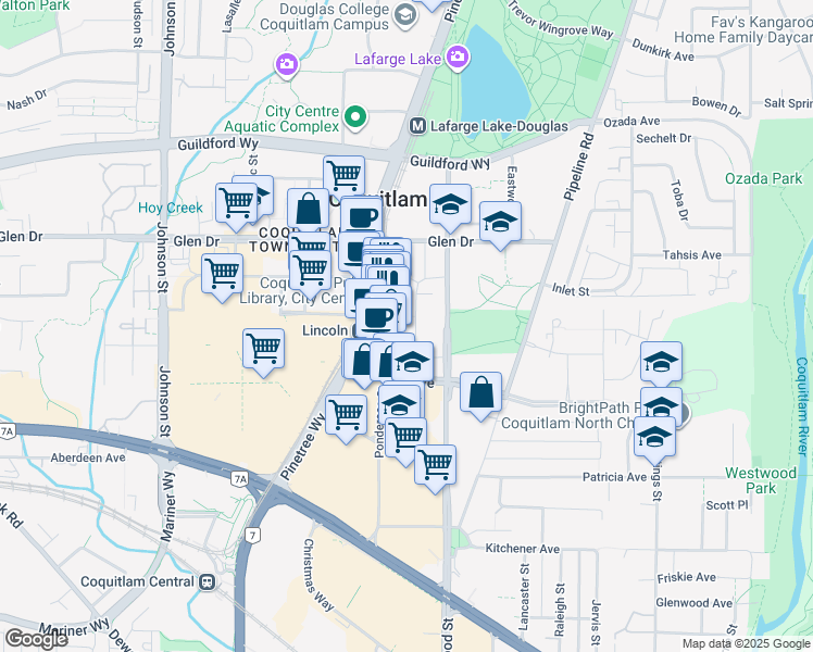 map of restaurants, bars, coffee shops, grocery stores, and more near 1168 Heffley Crescent in Coquitlam