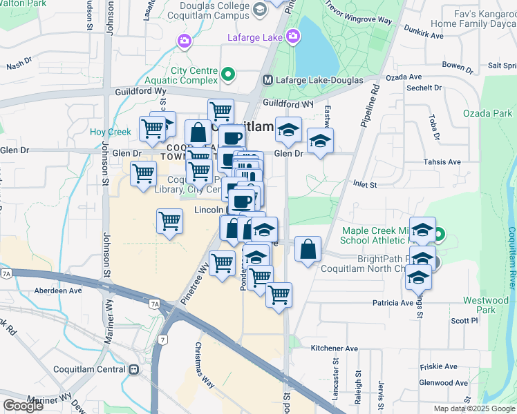 map of restaurants, bars, coffee shops, grocery stores, and more near 1148 Heffley Crescent in Coquitlam