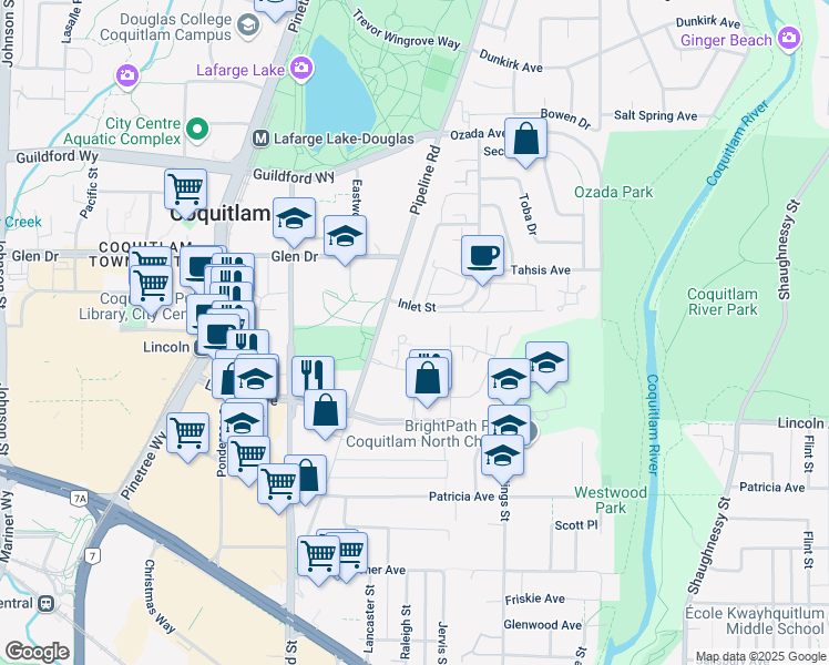map of restaurants, bars, coffee shops, grocery stores, and more near 1152 Windsor Mews in Coquitlam