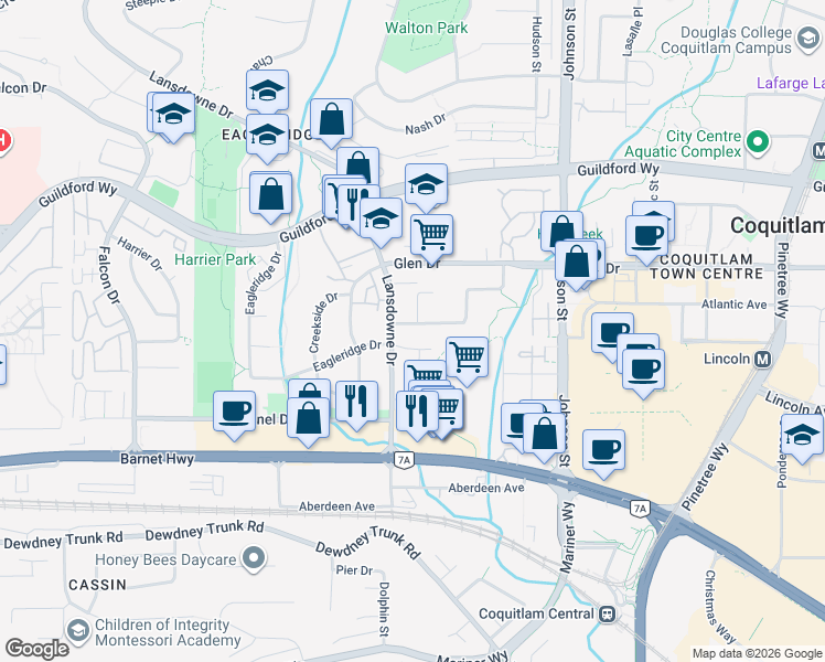 map of restaurants, bars, coffee shops, grocery stores, and more near 2808 McCoomb Drive in Coquitlam