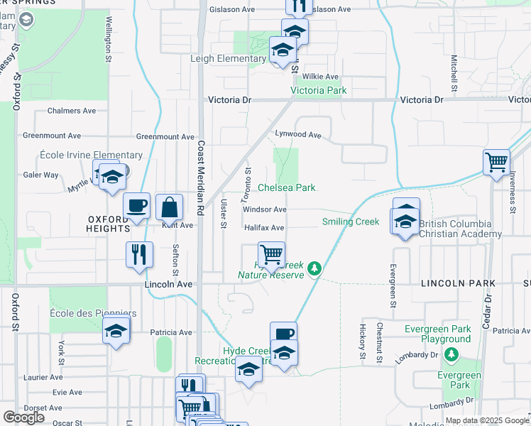map of restaurants, bars, coffee shops, grocery stores, and more near 1352 Windsor Avenue in Port Coquitlam