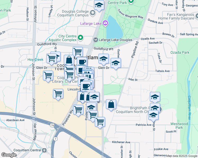 map of restaurants, bars, coffee shops, grocery stores, and more near 1175 Heffley Crescent in Coquitlam
