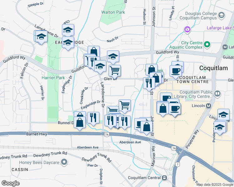 map of restaurants, bars, coffee shops, grocery stores, and more near 2819 McCoomb Drive in Coquitlam