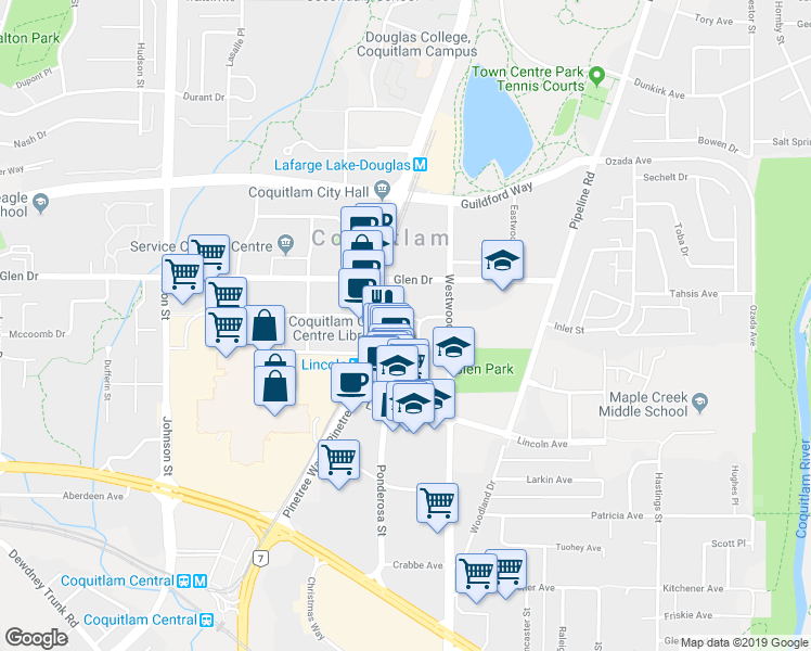 map of restaurants, bars, coffee shops, grocery stores, and more near 1165-1175 Heffley Crescent in Coquitlam