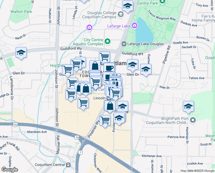 map of restaurants, bars, coffee shops, grocery stores, and more near in Coquitlam
