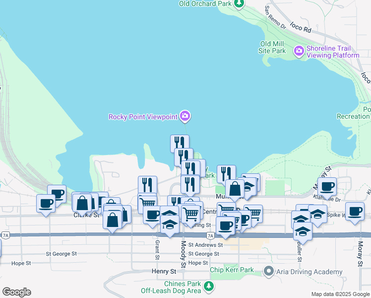 map of restaurants, bars, coffee shops, grocery stores, and more near 2805 Esplanade Street in Port Moody