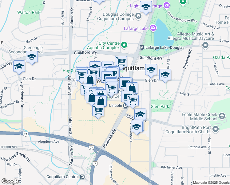 map of restaurants, bars, coffee shops, grocery stores, and more near 2980 Atlantic Avenue in Coquitlam