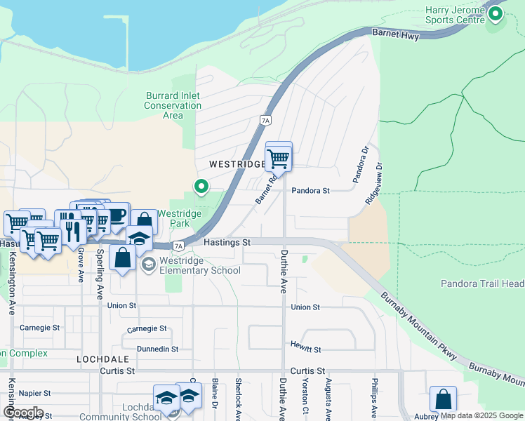 map of restaurants, bars, coffee shops, grocery stores, and more near in Burnaby