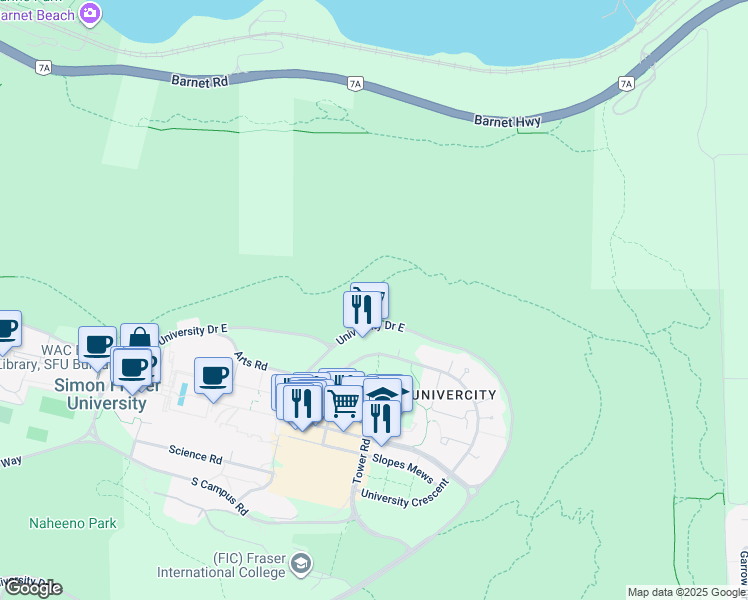 map of restaurants, bars, coffee shops, grocery stores, and more near Cardiac Hill in Port Moody