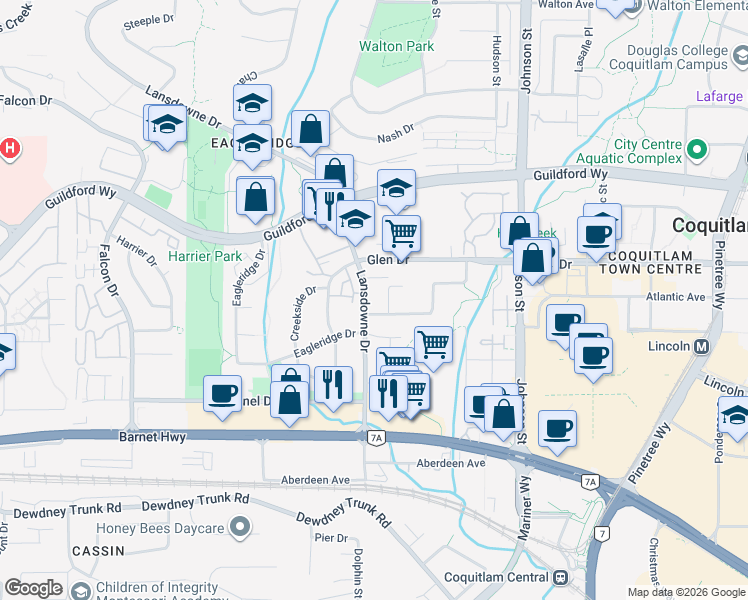 map of restaurants, bars, coffee shops, grocery stores, and more near 1169 Lansdowne Drive in Coquitlam