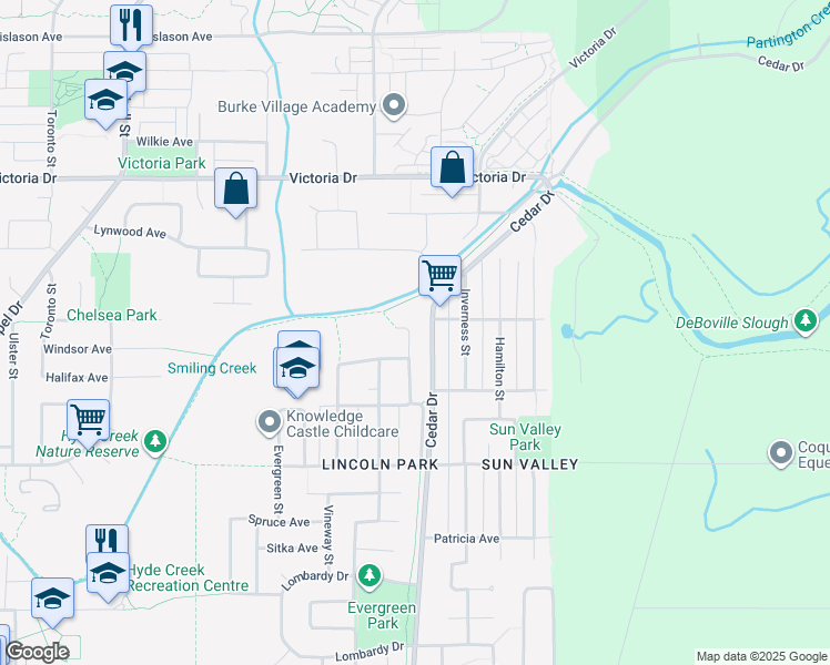 map of restaurants, bars, coffee shops, grocery stores, and more near 3870 Richmond Street in Port Coquitlam