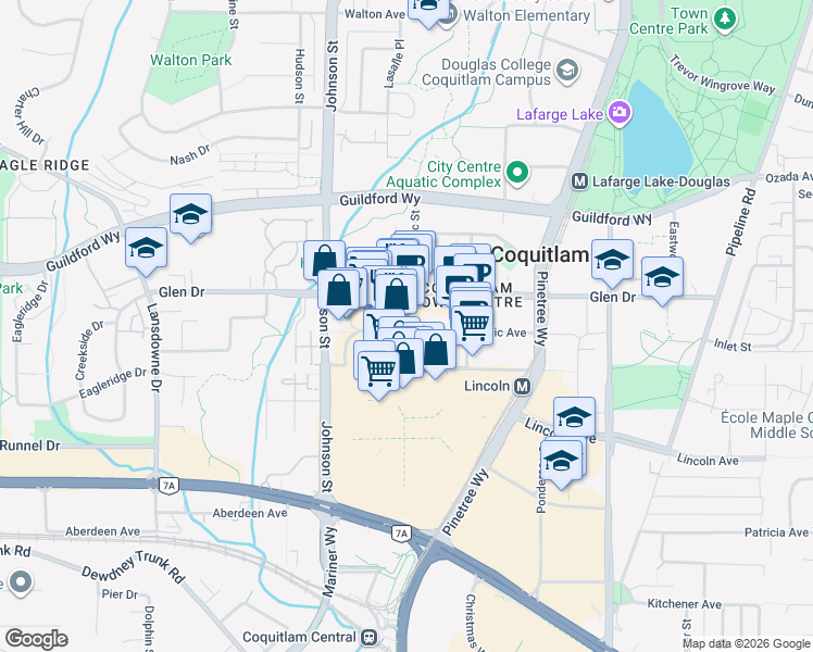 map of restaurants, bars, coffee shops, grocery stores, and more near in Coquitlam