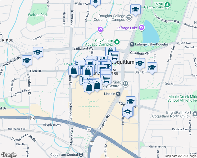 map of restaurants, bars, coffee shops, grocery stores, and more near in Coquitlam