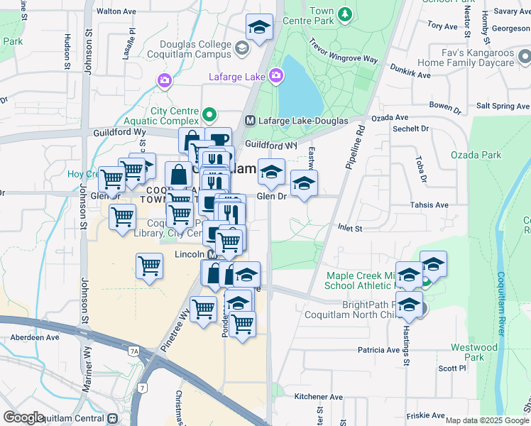 map of restaurants, bars, coffee shops, grocery stores, and more near in Coquitlam