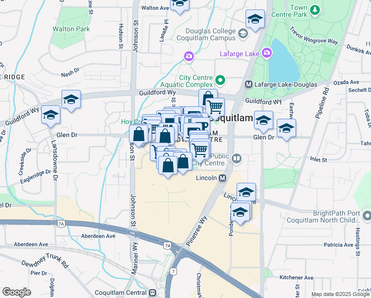 map of restaurants, bars, coffee shops, grocery stores, and more near in Coquitlam