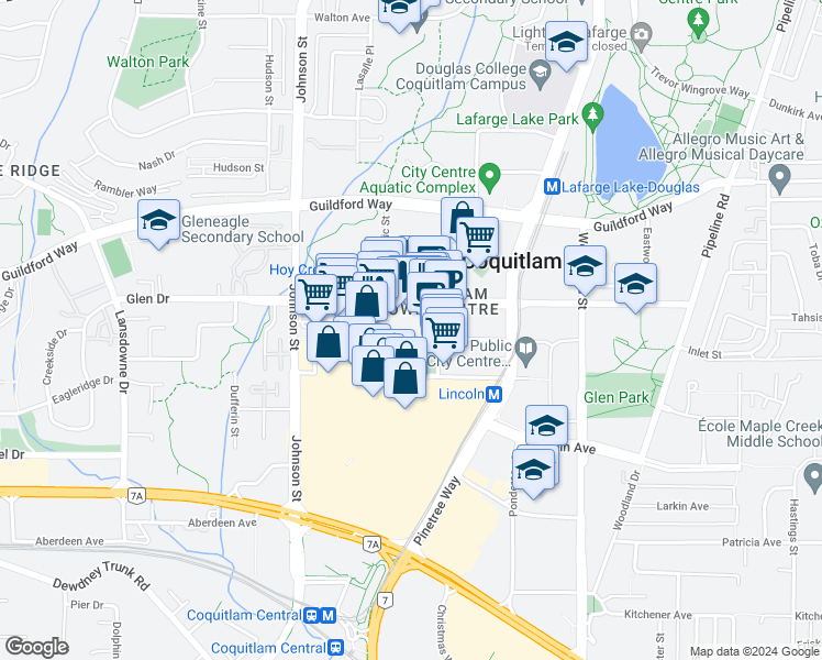 map of restaurants, bars, coffee shops, grocery stores, and more near 2975 Atlantic Avenue in Coquitlam