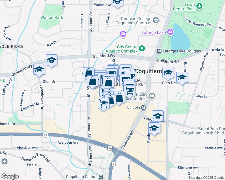 map of restaurants, bars, coffee shops, grocery stores, and more near in Coquitlam