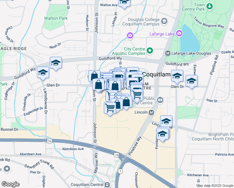 map of restaurants, bars, coffee shops, grocery stores, and more near in Coquitlam