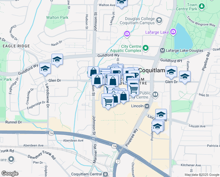 map of restaurants, bars, coffee shops, grocery stores, and more near in Coquitlam