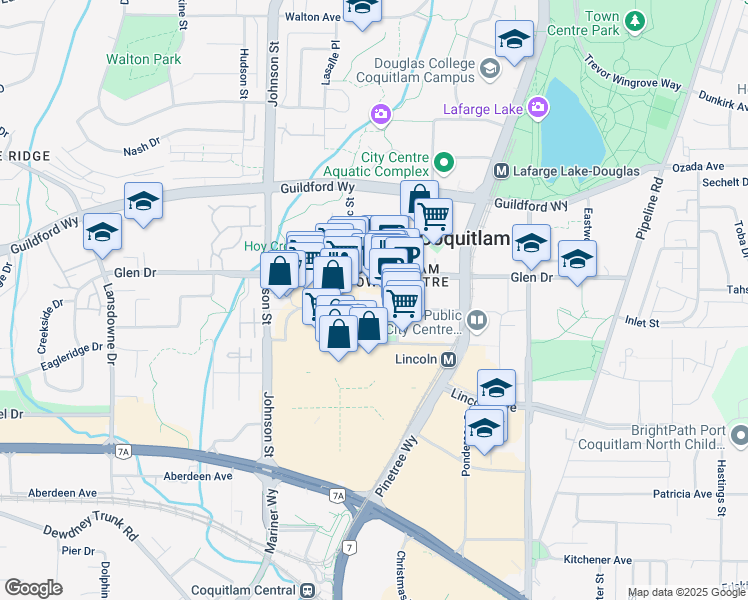 map of restaurants, bars, coffee shops, grocery stores, and more near 2975 Atlantic Avenue in Coquitlam