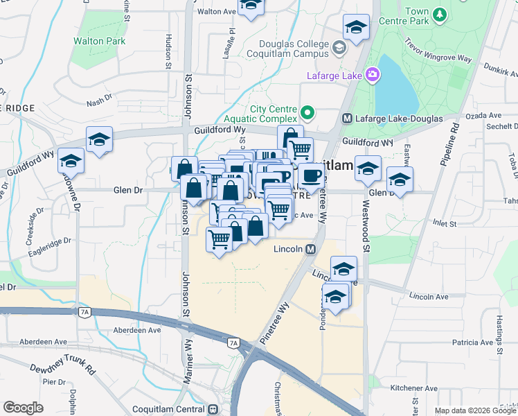 map of restaurants, bars, coffee shops, grocery stores, and more near 2975 Atlantic Avenue in Coquitlam
