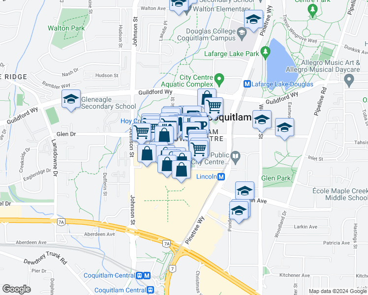 map of restaurants, bars, coffee shops, grocery stores, and more near 2975 Atlantic Avenue in Coquitlam