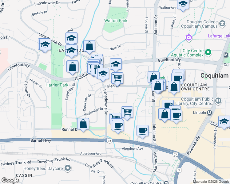 map of restaurants, bars, coffee shops, grocery stores, and more near 2813 Windrum Avenue in Coquitlam