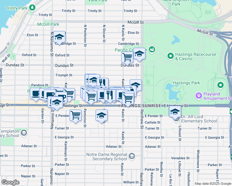 map of restaurants, bars, coffee shops, grocery stores, and more near 2763 Franklin Street in Vancouver