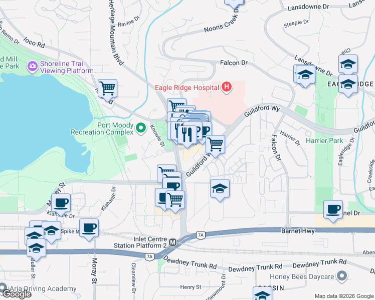 map of restaurants, bars, coffee shops, grocery stores, and more near 220 Newport Drive in Port Moody