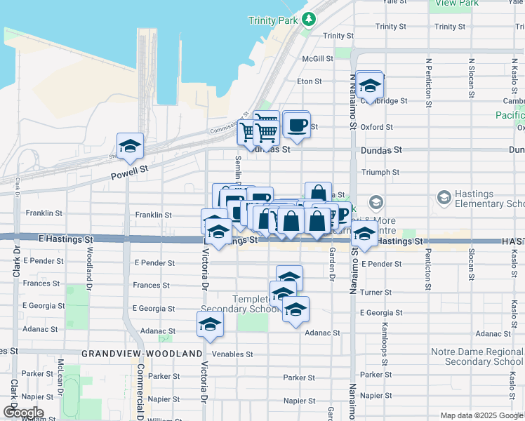 map of restaurants, bars, coffee shops, grocery stores, and more near 229 Lakewood Drive in Vancouver