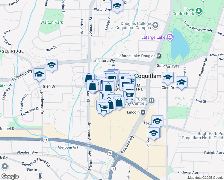 map of restaurants, bars, coffee shops, grocery stores, and more near in Coquitlam