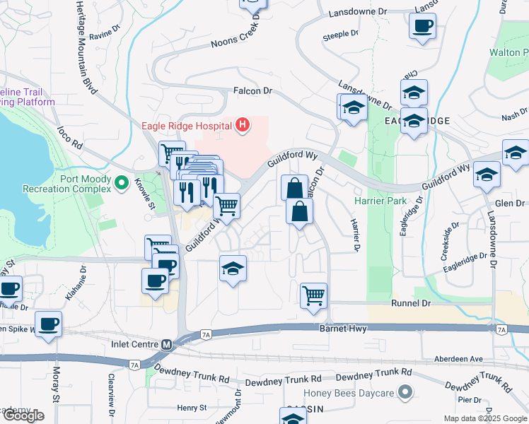 map of restaurants, bars, coffee shops, grocery stores, and more near 473 Carlsen Place in Port Moody