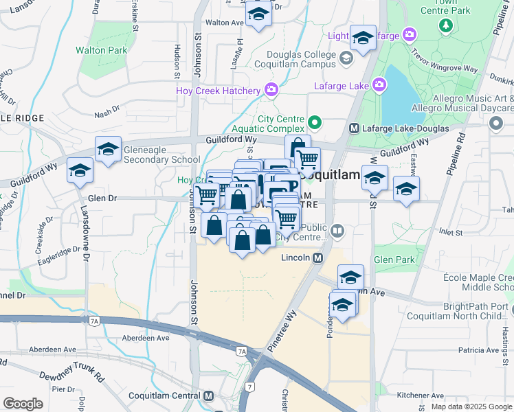 map of restaurants, bars, coffee shops, grocery stores, and more near 2968 Glen Drive in Coquitlam