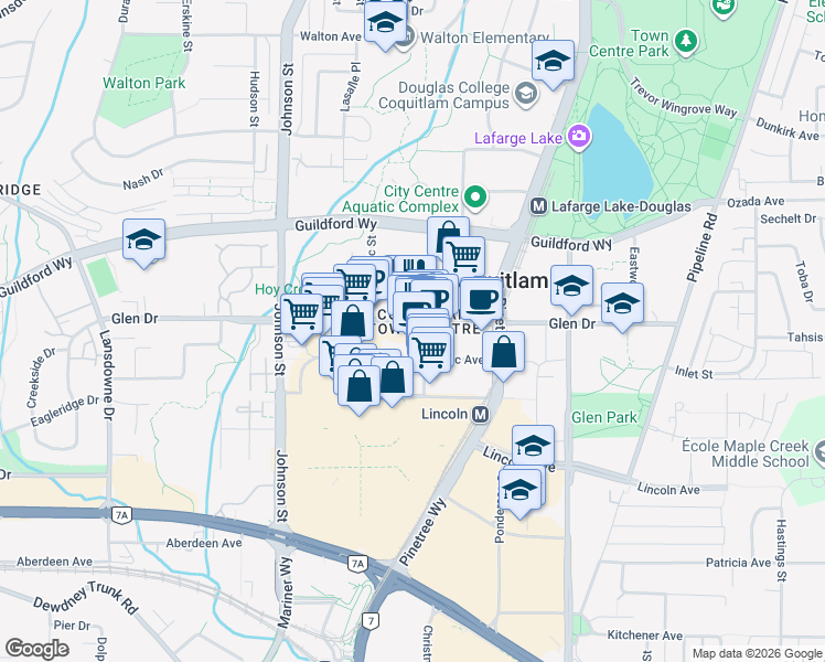 map of restaurants, bars, coffee shops, grocery stores, and more near 2978 Glen Drive in Coquitlam