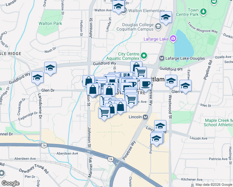 map of restaurants, bars, coffee shops, grocery stores, and more near 2968 Glen Drive in Coquitlam